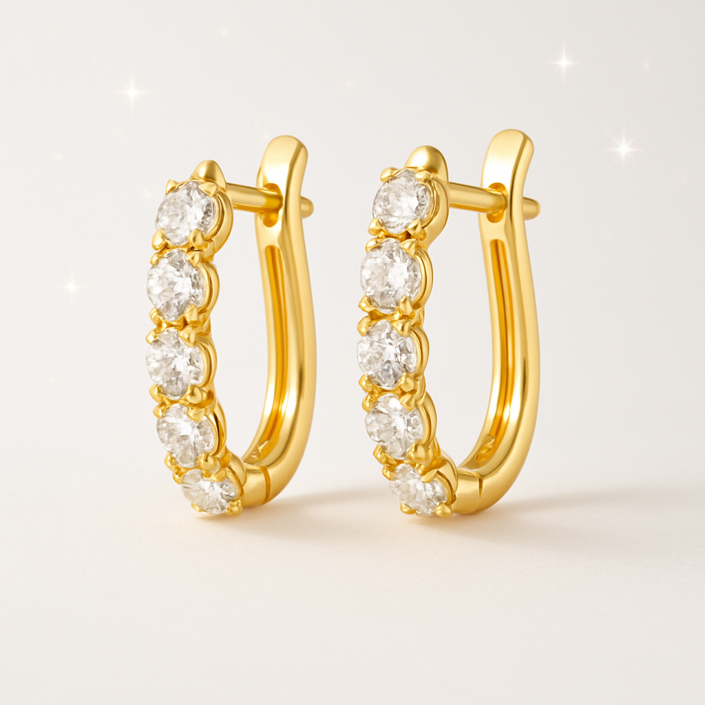 Large Paperclip Diamond Hoop Earrings - 18k Yellow Gold