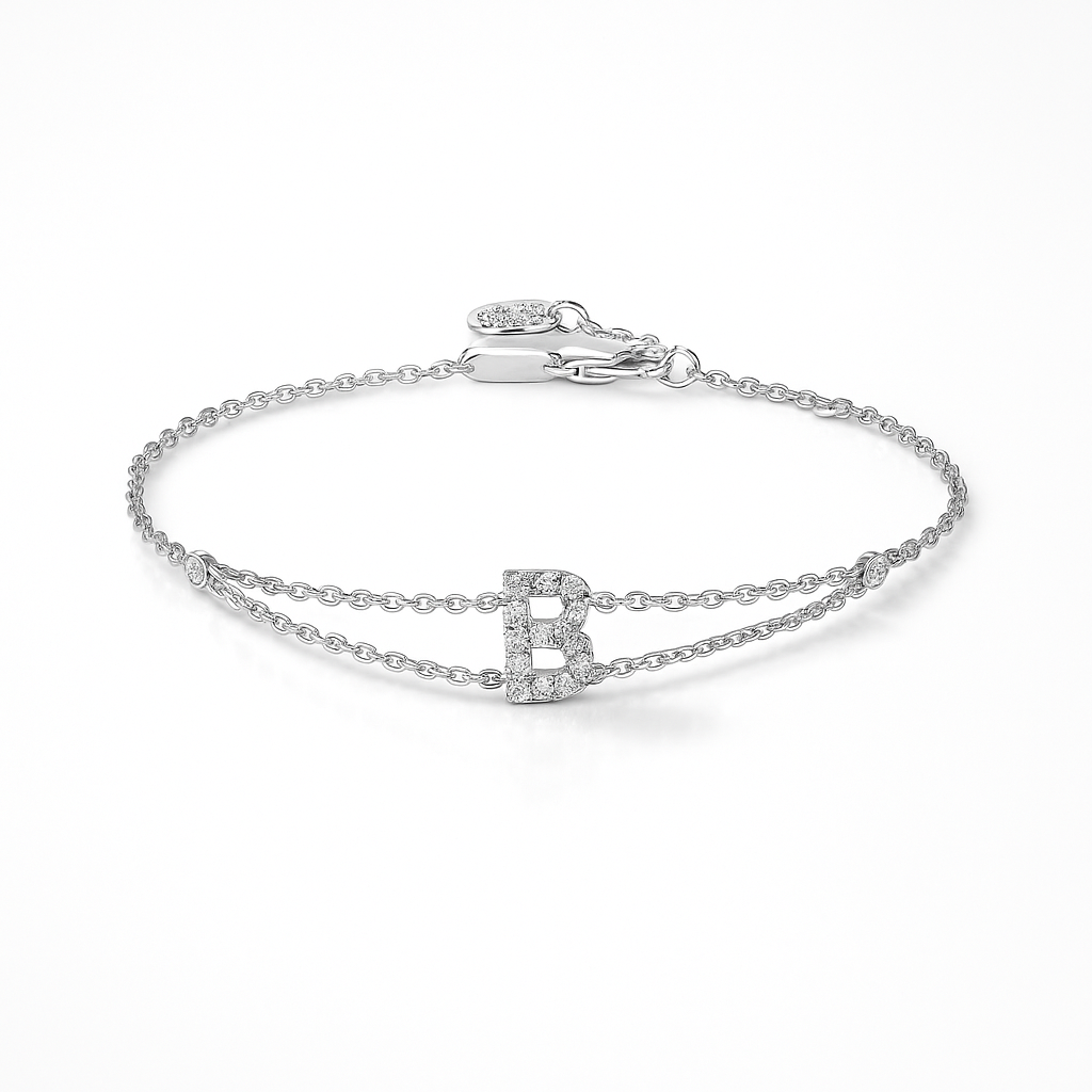 Letter Bracelet “B” – 18K White Gold
