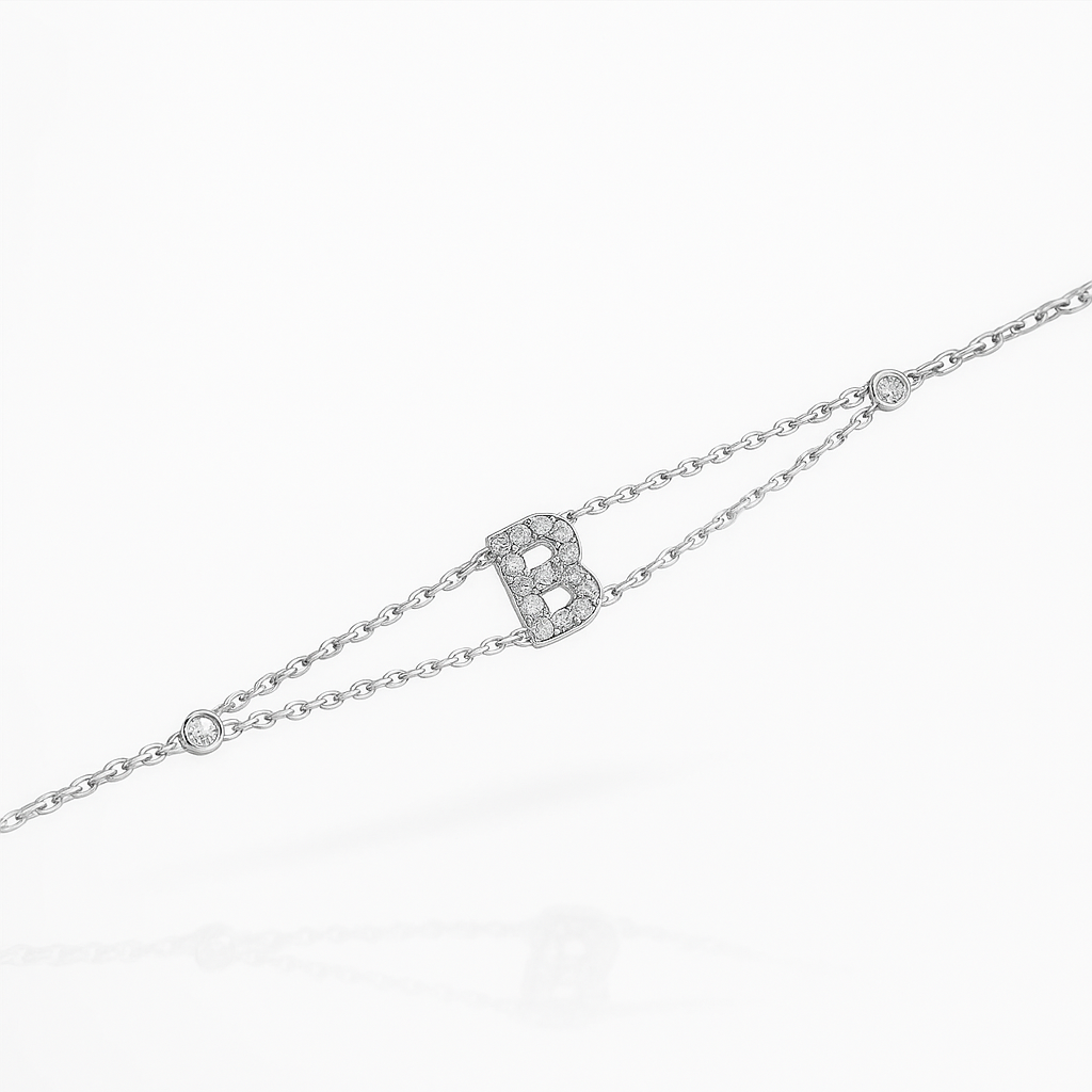 Letter Bracelet “B” – 18K White Gold