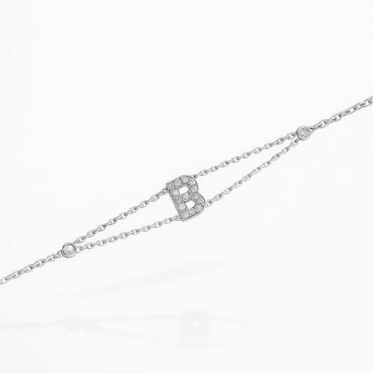 Letter Bracelet “B” – 18K White Gold