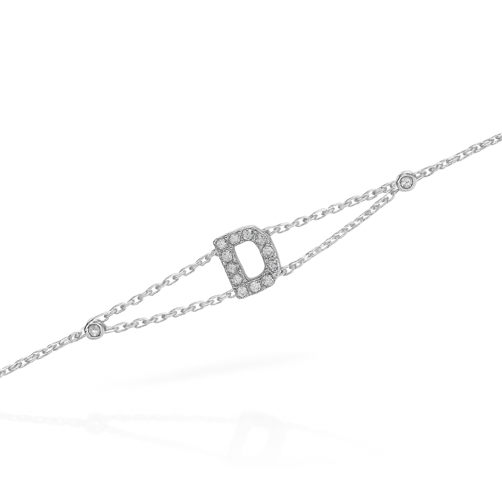 Letter Bracelet “D” – 18K White Gold