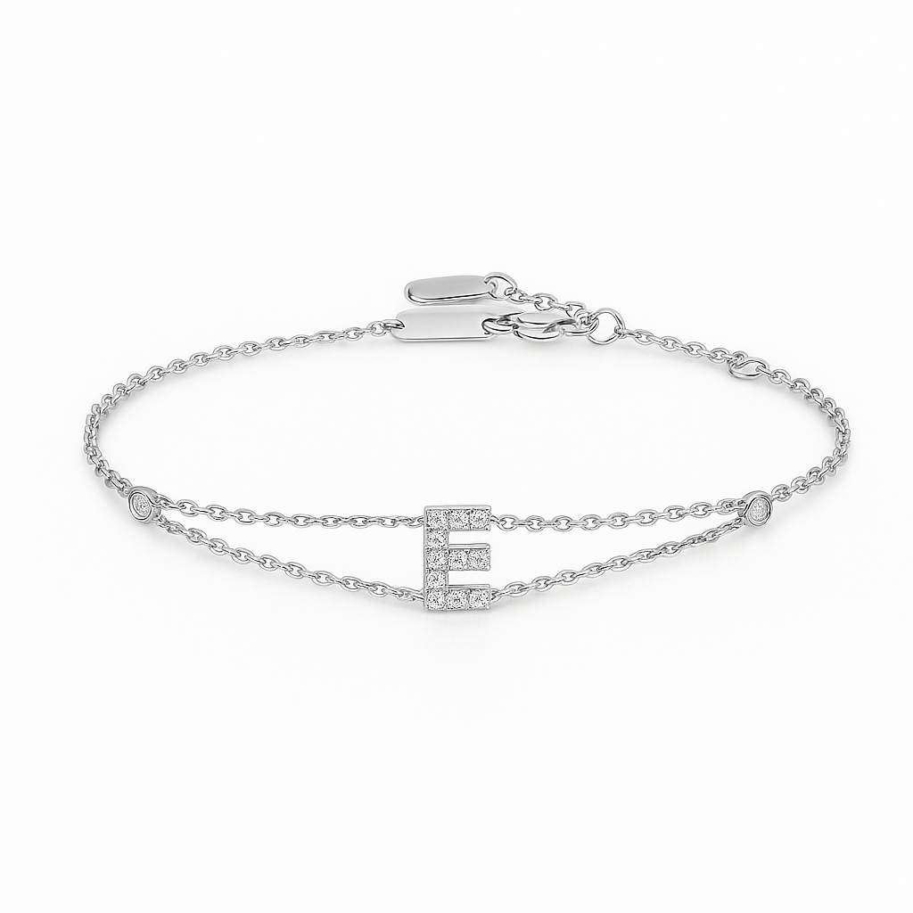 Letter Bracelet “E” – 18K White Gold