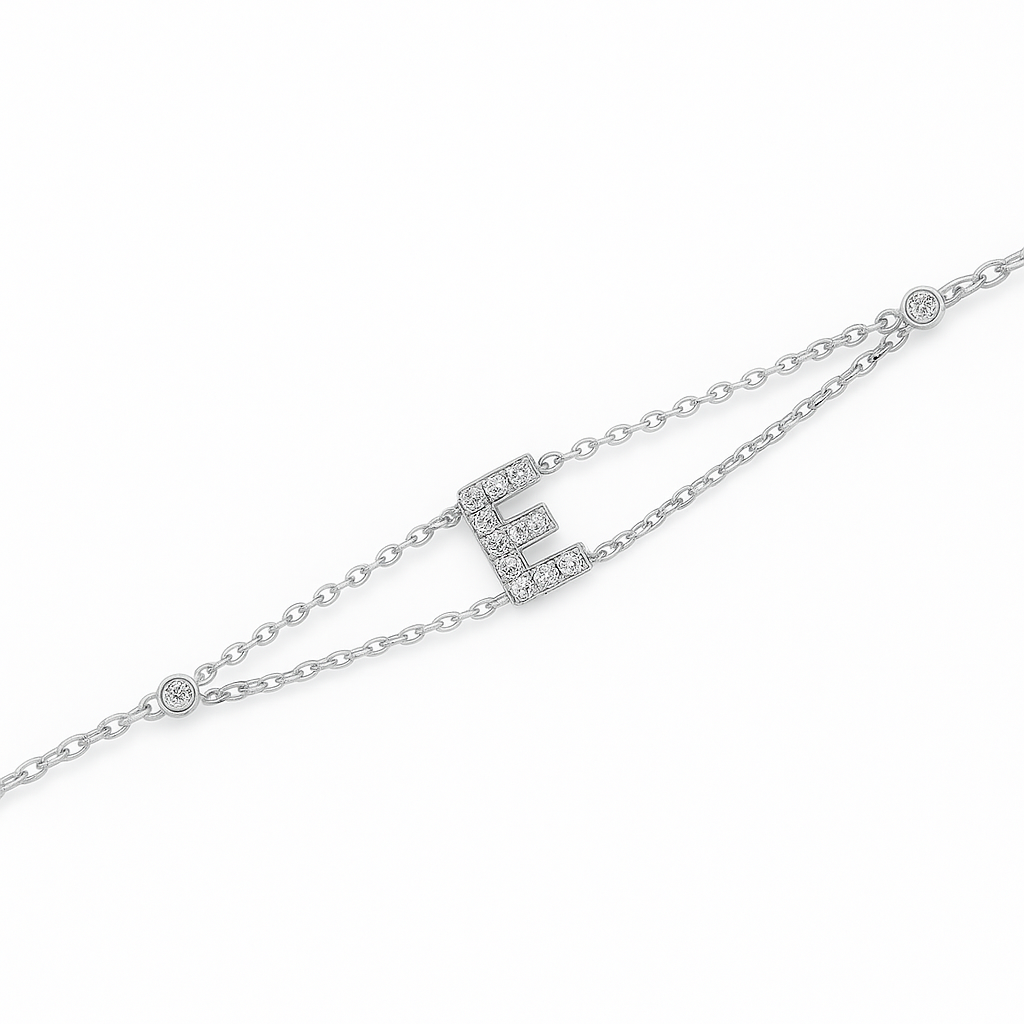 Letter Bracelet “E” – 18K White Gold