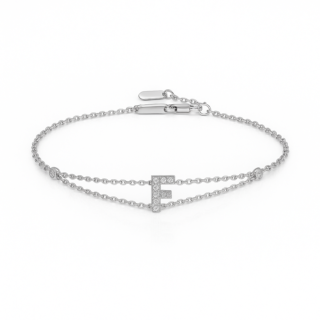 Letter Bracelet “F” – 18K White Gold