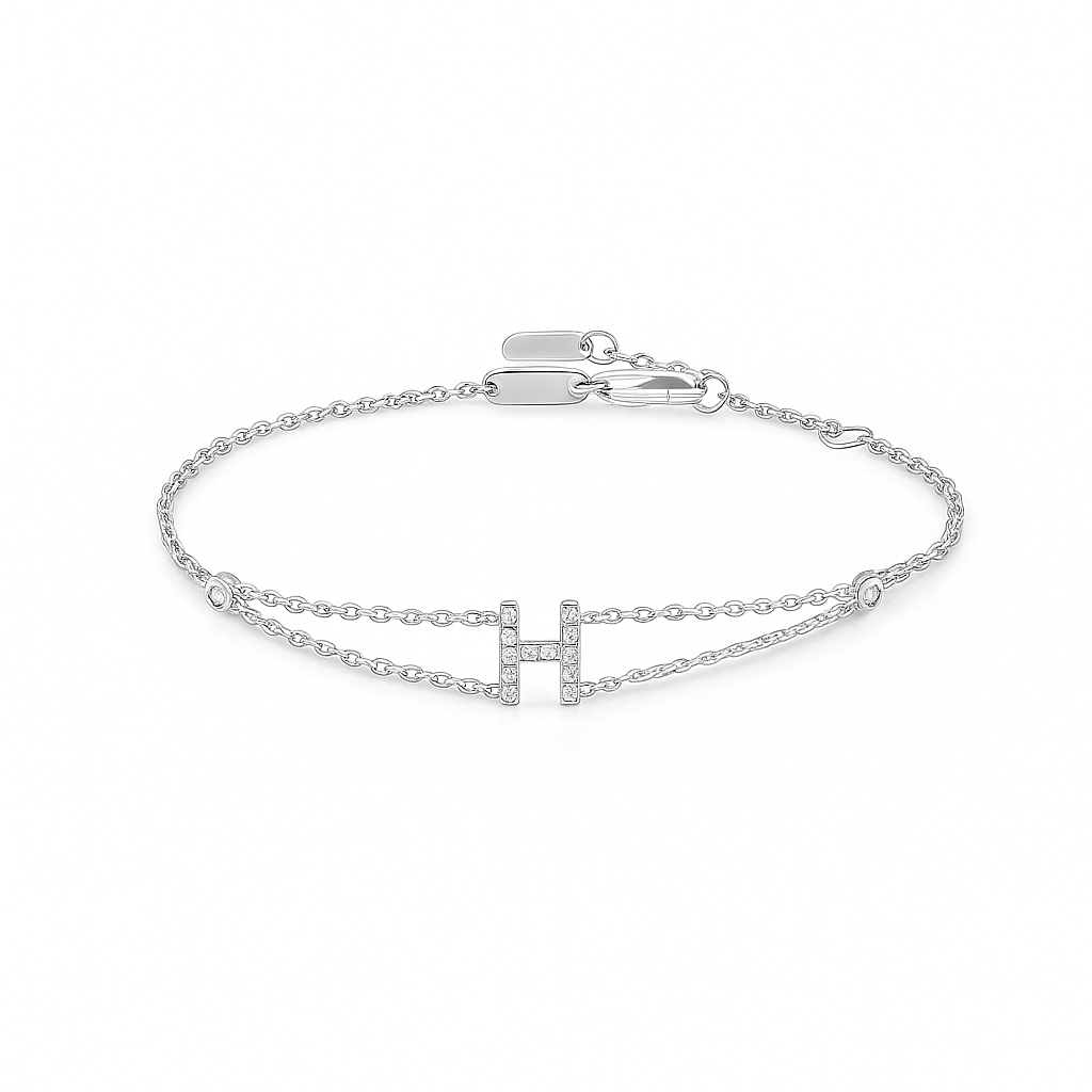 Letter Bracelet “H” – 18K White Gold