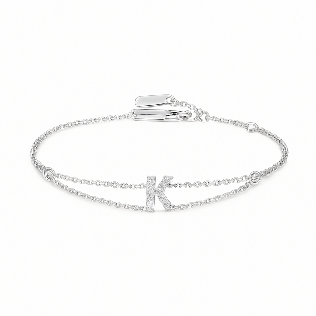 Letter Bracelet “K” – 18K White Gold