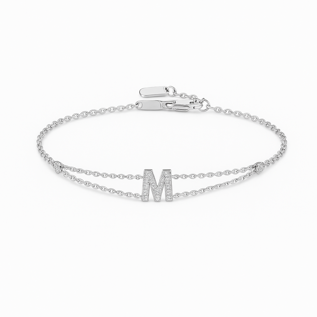 Letter Bracelet “M” – 18K White Gold