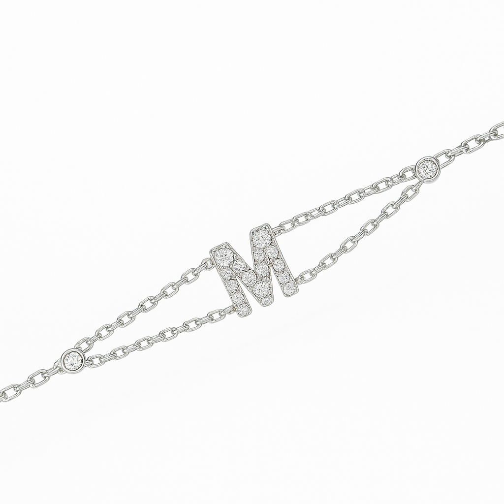 Letter Bracelet “M” – 18K White Gold