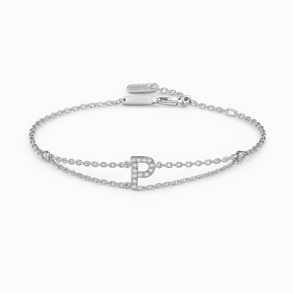 Letter Bracelet “P” – 18K White Gold
