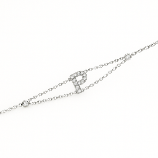 Letter Bracelet “P” – 18K White Gold
