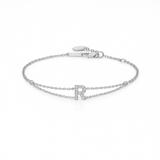 Letter Bracelet “R” – 18K White Gold