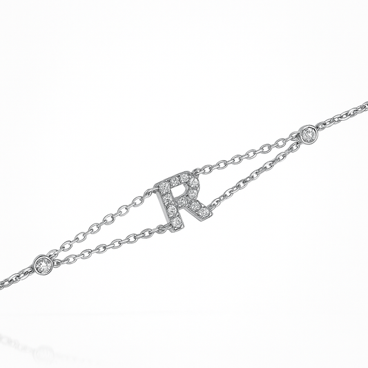 Letter Bracelet “R” – 18K White Gold