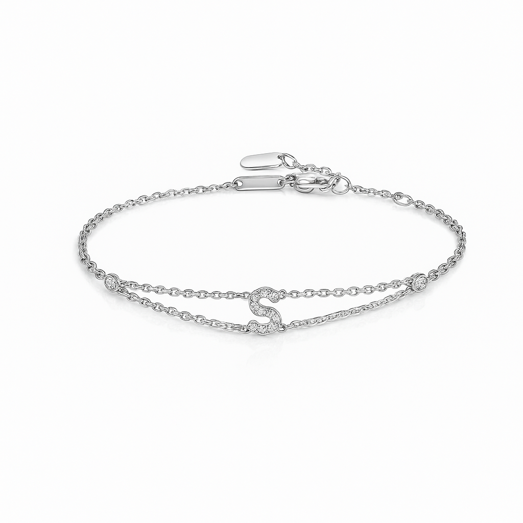 Letter Bracelet “S” – 18K White Gold