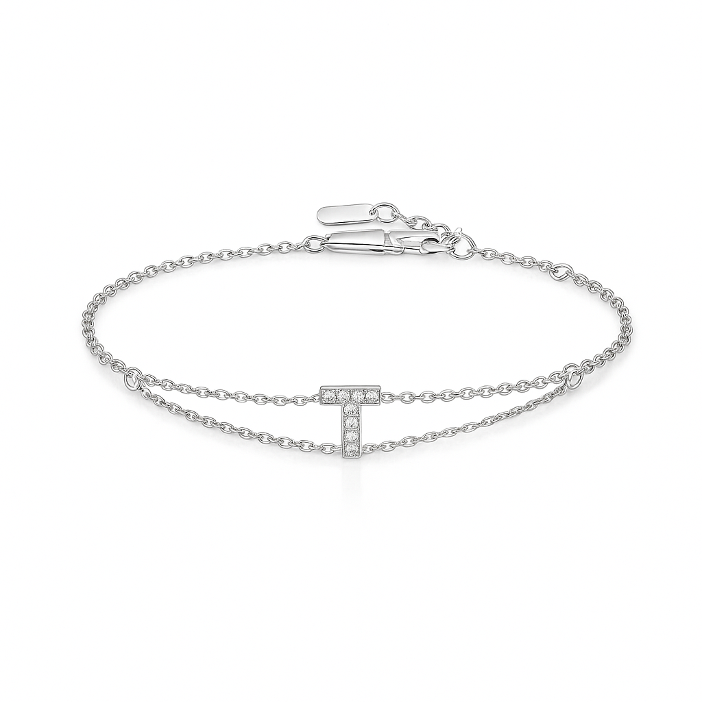 Letter Bracelet “T” – 18K White Gold
