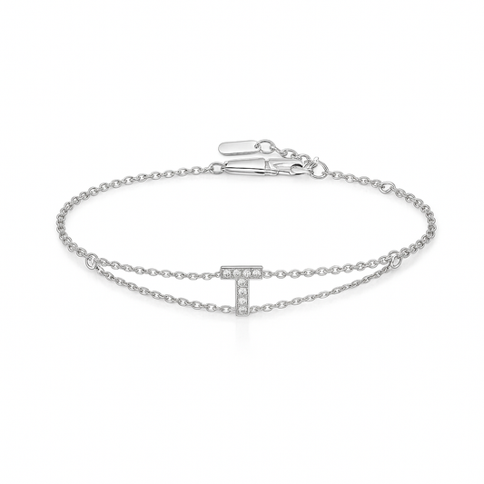 Letter Bracelet “T” – 18K White Gold