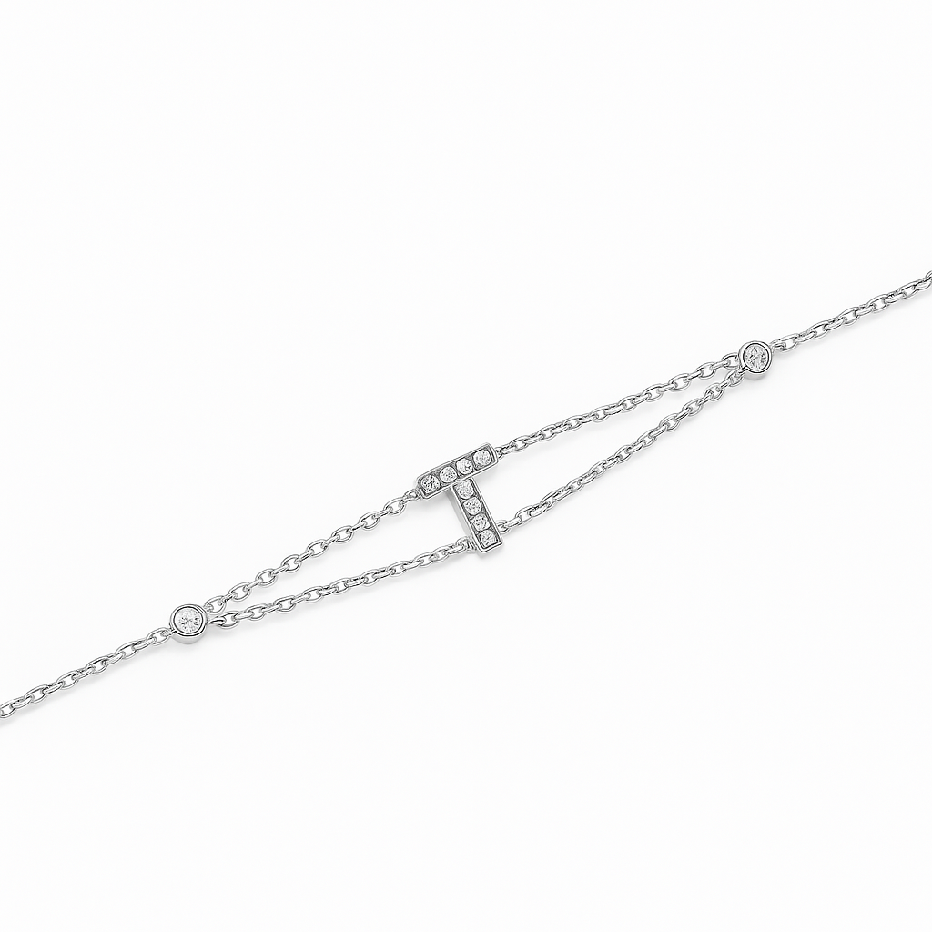 Letter Bracelet “T” – 18K White Gold