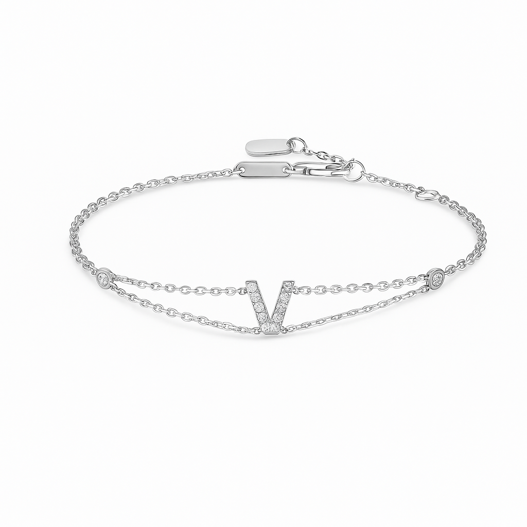Letter Bracelet “V” – 18K White Gold