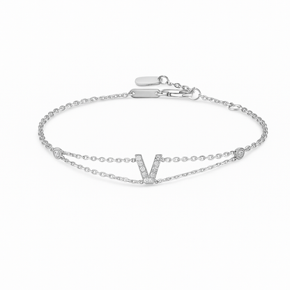 Letter Bracelet “V” – 18K White Gold