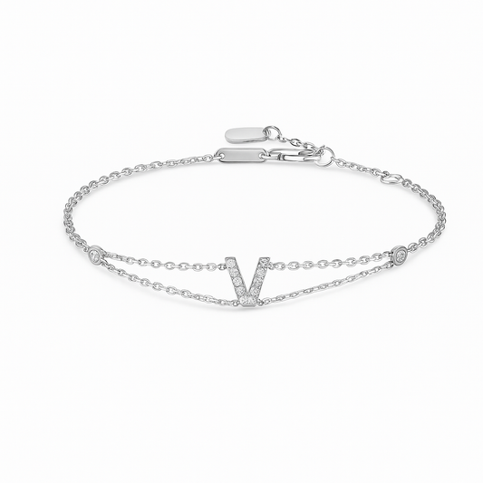Letter Bracelet “V” – 18K White Gold