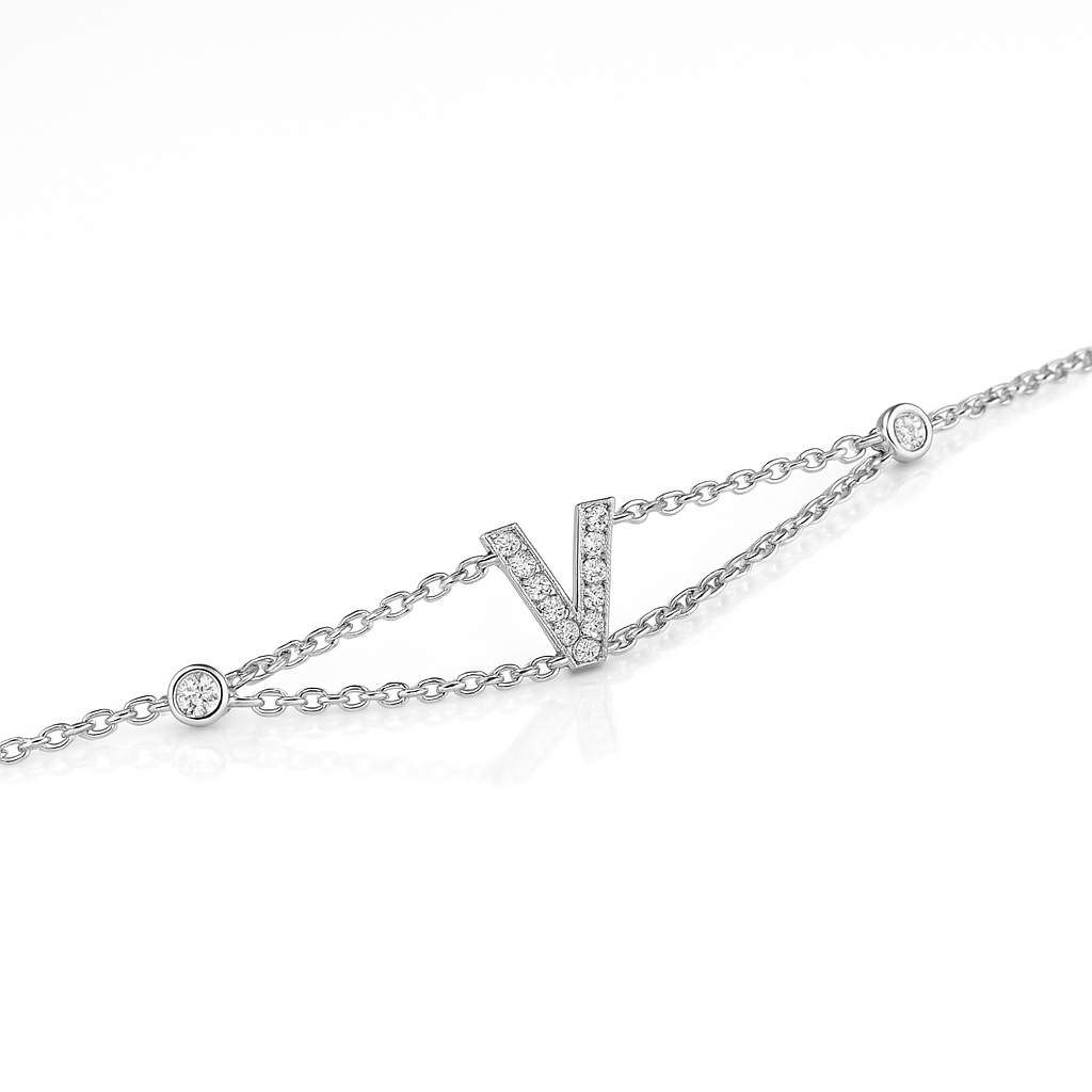 Letter Bracelet “V” – 18K White Gold