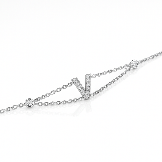 Letter Bracelet “V” – 18K White Gold