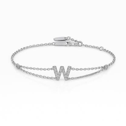 Letter Bracelet “W” – 18K White Gold