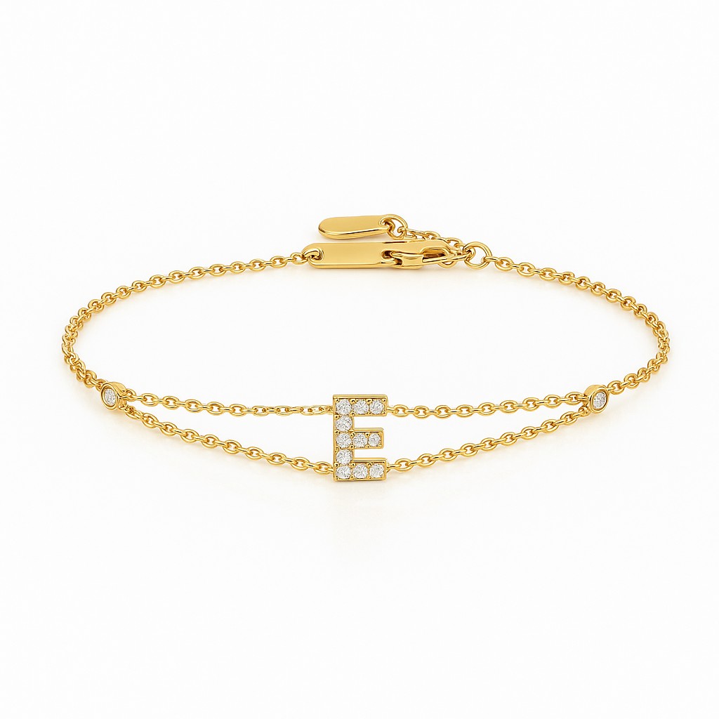 Letter Bracelet “E” – 18K Yellow Gold
