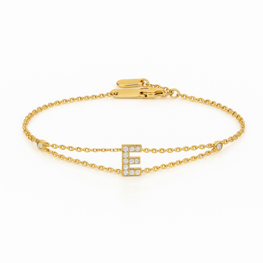 Letter Bracelet “E” – 18K Yellow Gold