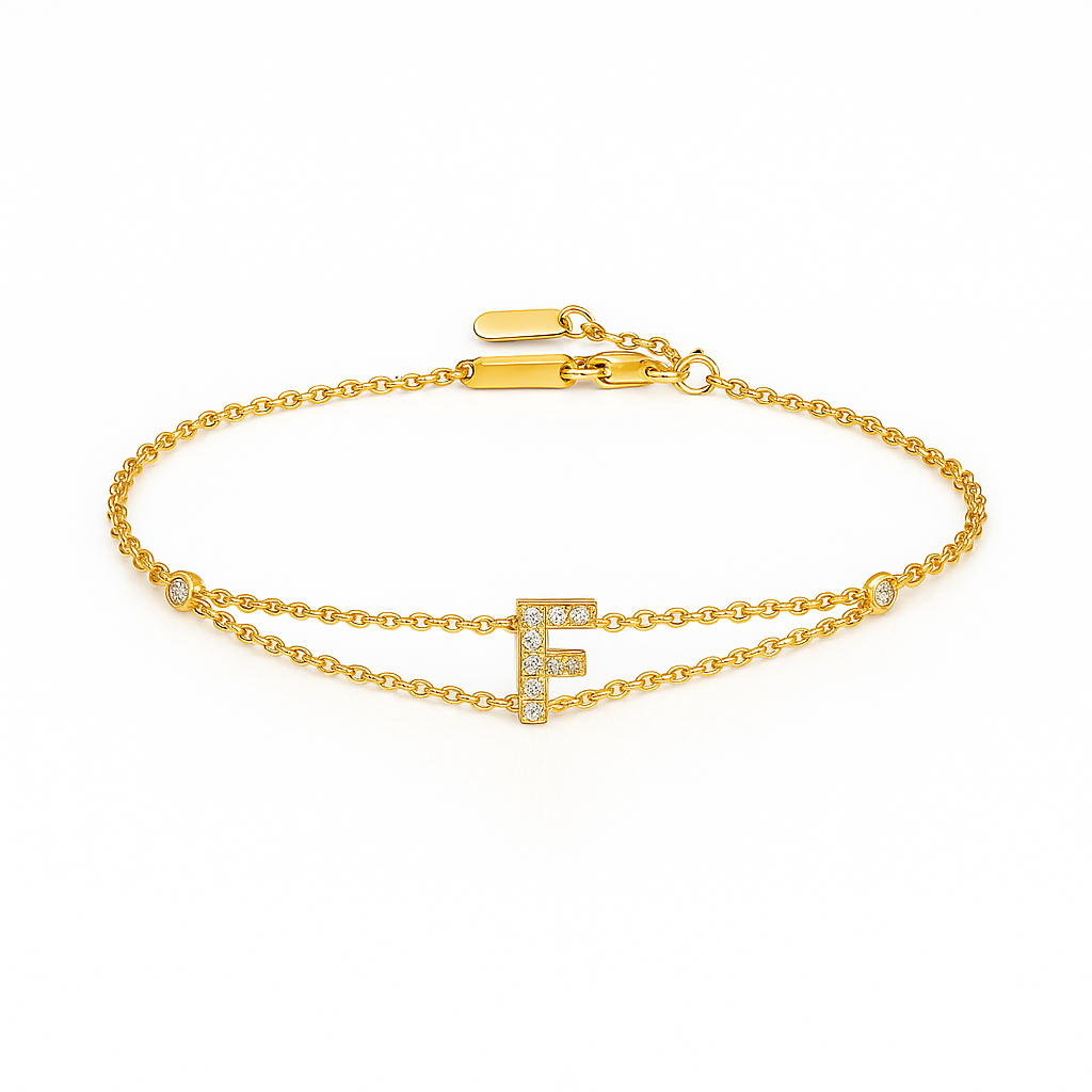 Letter Bracelet “F” – 18K Yellow Gold