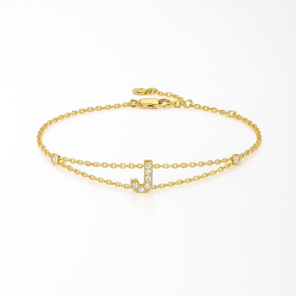 Letter Bracelet “J” – 18K Yellow Gold