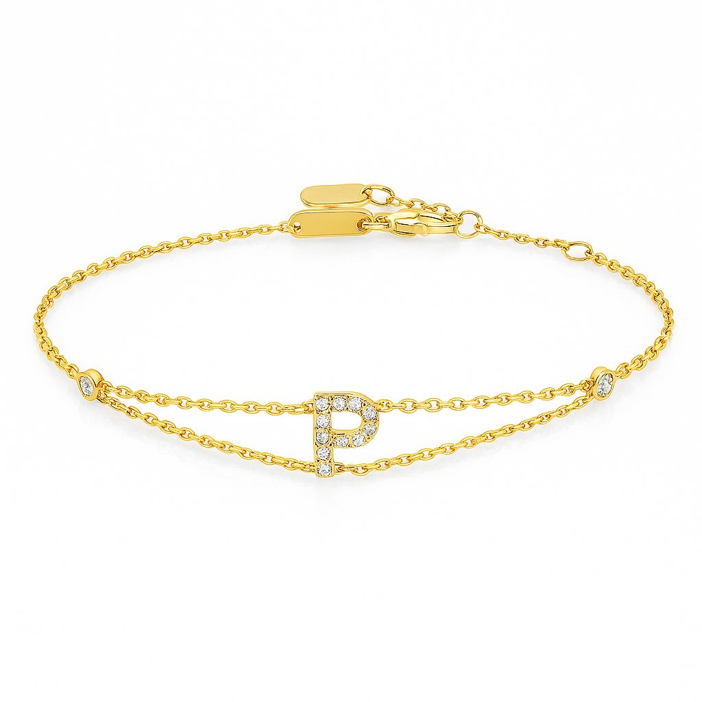 Letter Bracelet “P” – 18K Yellow Gold