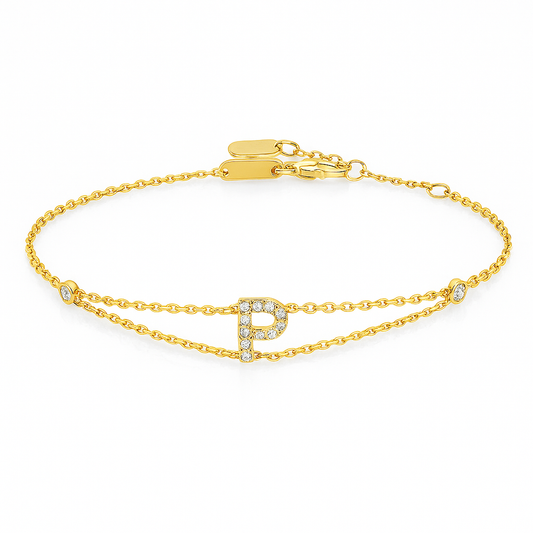 Letter Bracelet “P” – 18K Yellow Gold