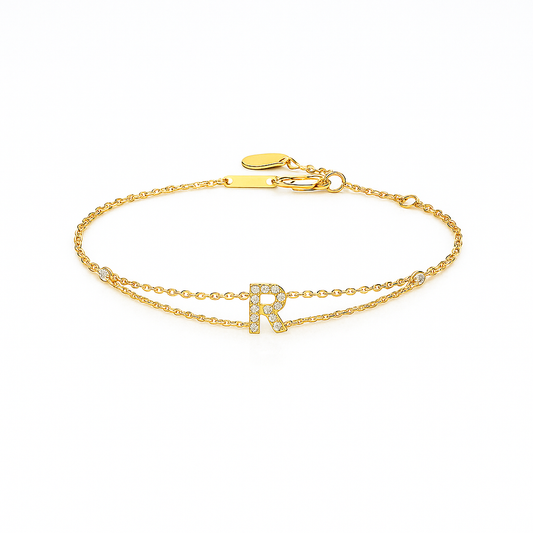 Letter Bracelet “R” – 18K Yellow Gold