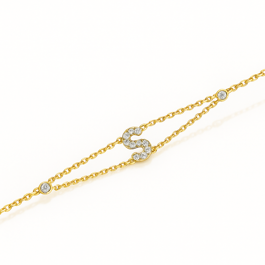 0.1ct - Letter Bracelet “S” – 18K Yellow Gold