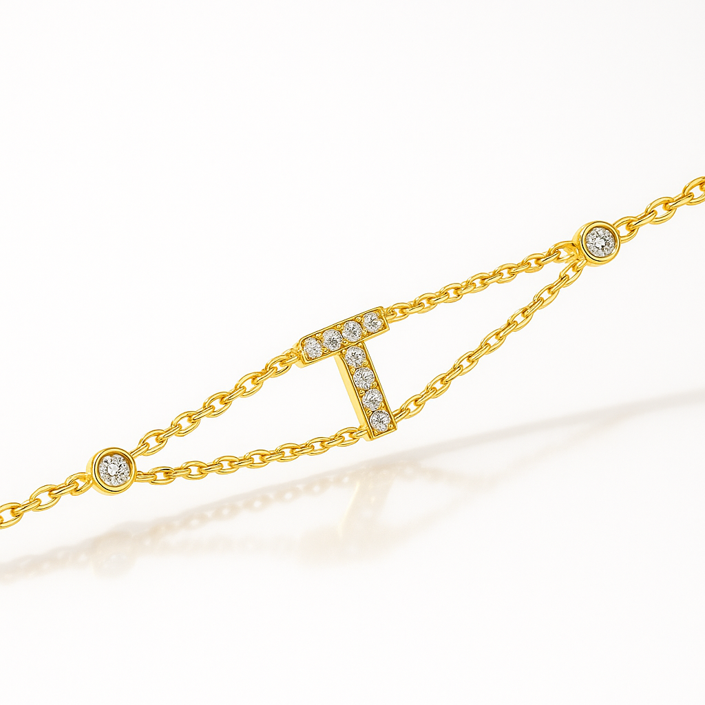 Letter Bracelet “T” – 18K Yellow Gold