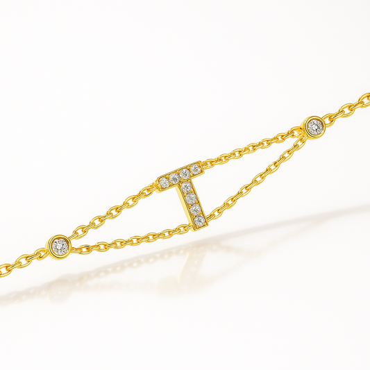 Letter Bracelet “T” – 18K Yellow Gold
