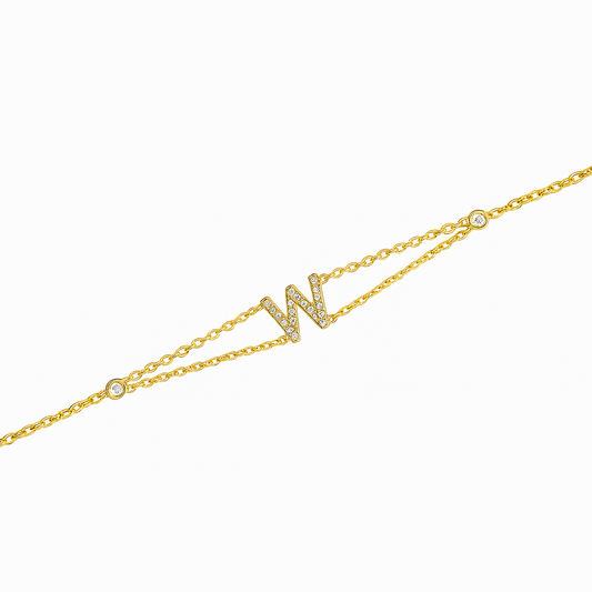 0.14ct - Letter Bracelet “W” – 18K Yellow Gold
