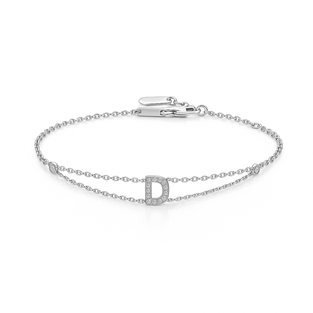 Letter Bracelet “D” – 18K White Gold