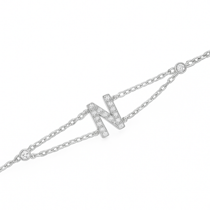 Letter Bracelet “N” – 18K White Gold