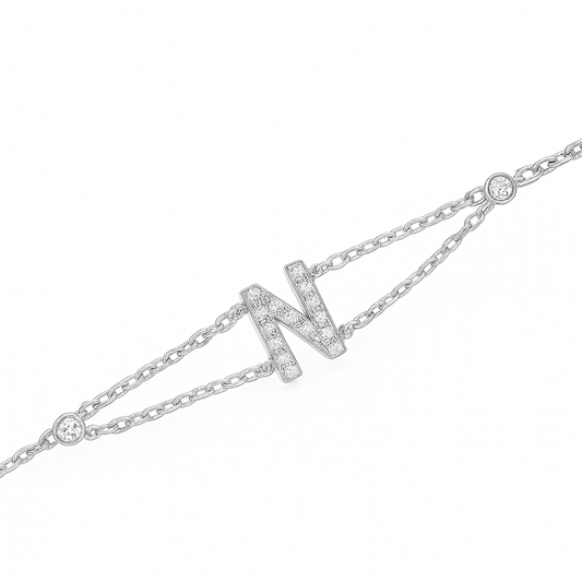 Letter Bracelet “N” – 18K White Gold