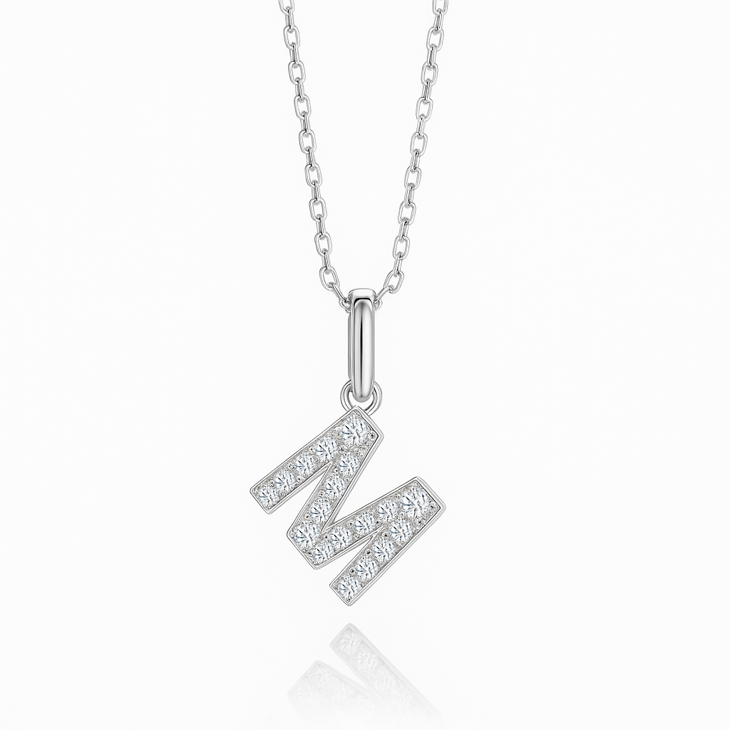0.18ct - M Letter Pendant in White Gold