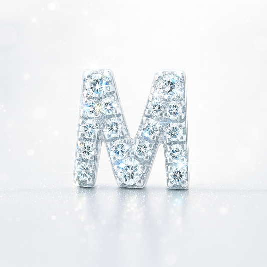 M Letter Stud Earring White Gold