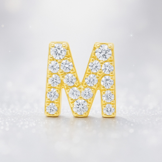 M Letter Stud Earring Yellow Gold