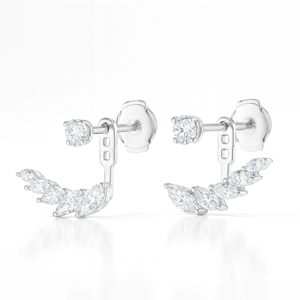 Marquise Angel Wings Diamond Slider Earrings White Gold