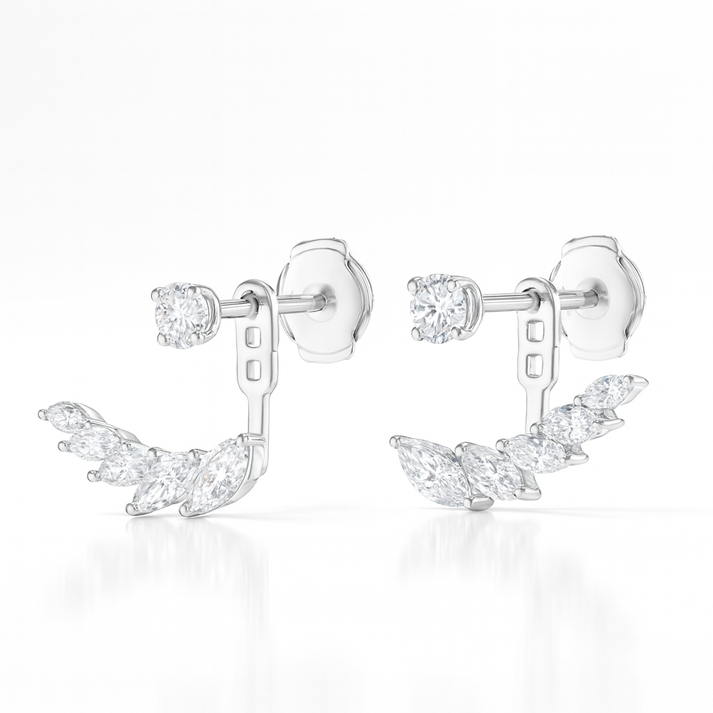 Marquise Angel Wings Diamond Slider Earrings White Gold
