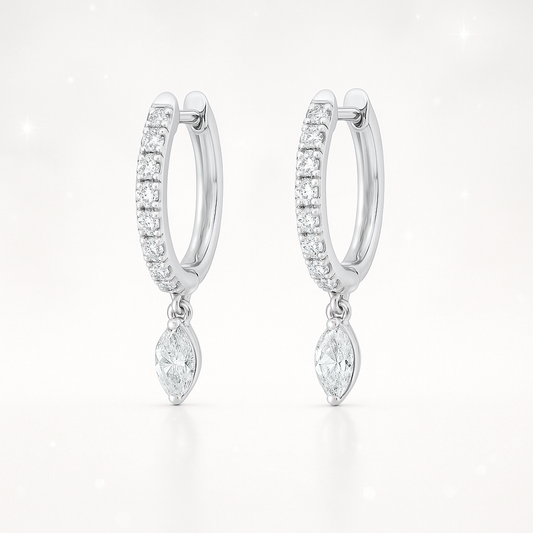 Marquise Diamond Drop Earrings - 18K White Gold