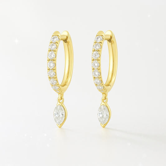 Marquise Diamond Drop Earrings - 18K Yellow Gold
