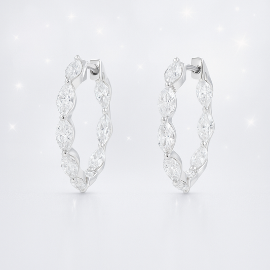 Marquise Diamond Hoop Earrings - 18K White Gold