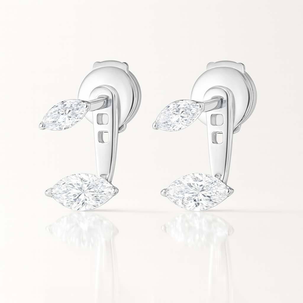 Marquise Shaped Diamond Slider Earrings in White Gold