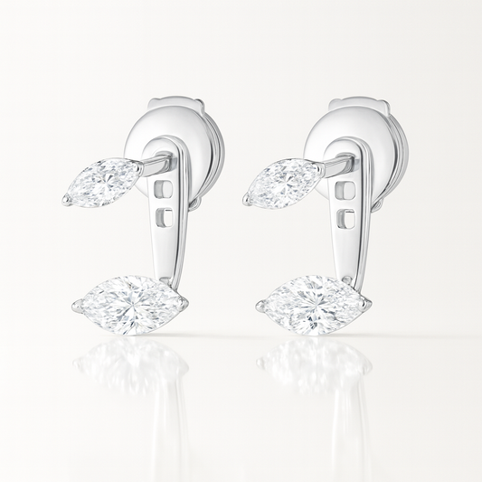 Marquise Shaped Diamond Slider Earrings in White Gold